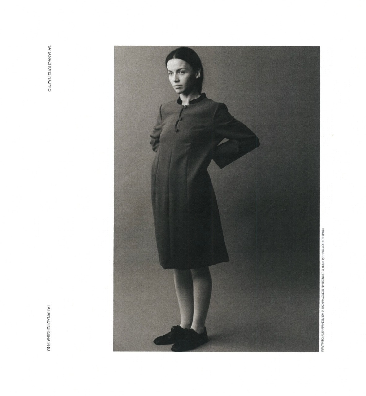 TANYA CHURSINA — crepe dress with silk collar and iron buttons