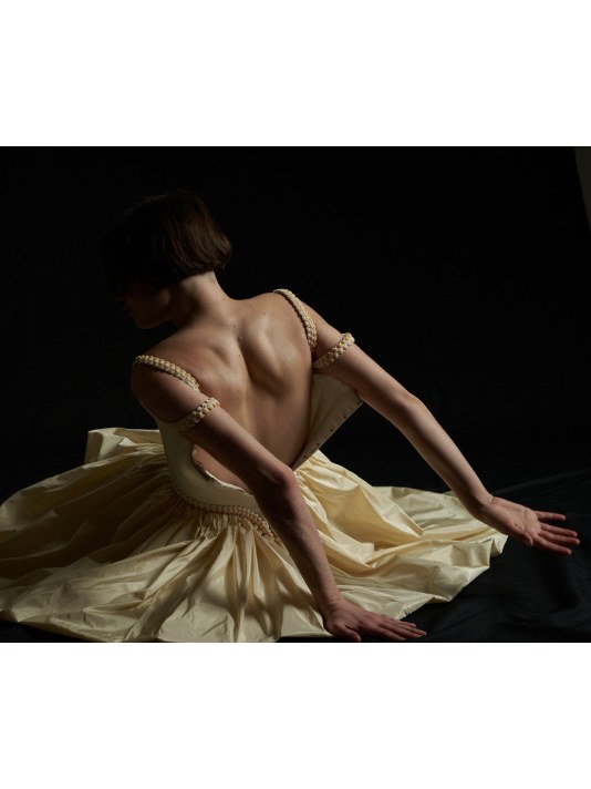 WEDDING magazine cover story — pearl-trimmed cream gown, seen from the back