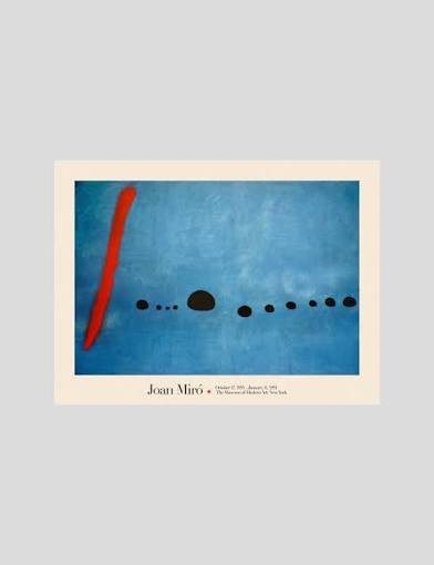 Joan Miró — print, blue field with red discs and black signs