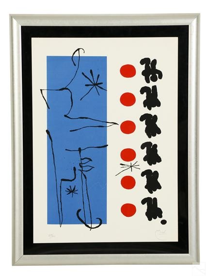 Joan Miró — exhibition poster, blue ground with a red stroke