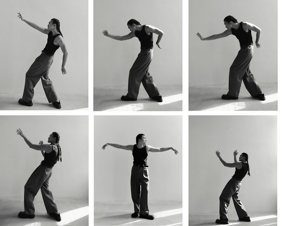 Private portrait — six-frame dance sequence in black and white